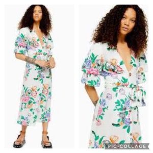 Topshop Statement Sleeve Floral Midi Dress